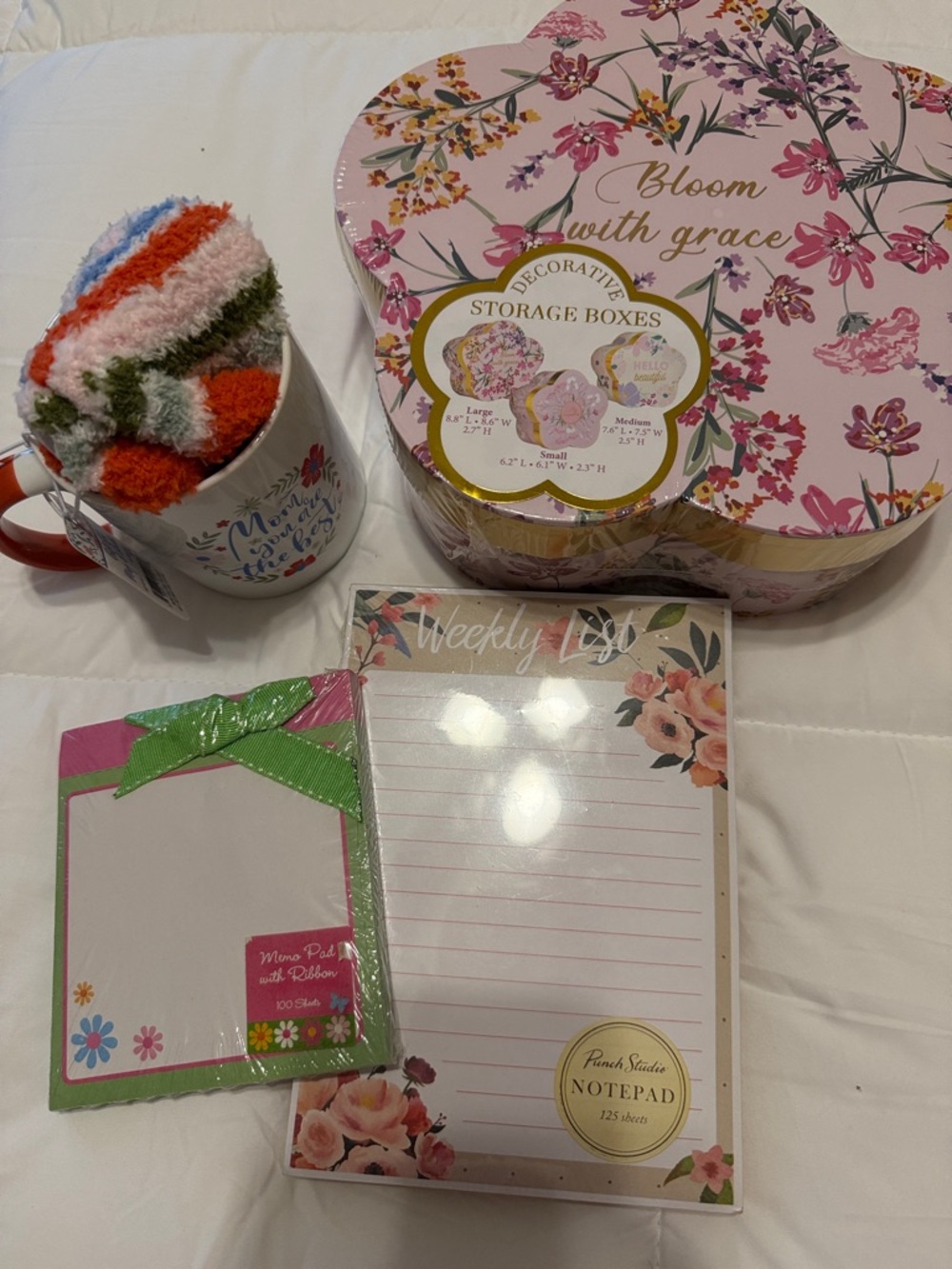 Mother’s Day Gift!

Decorative Storage Boxes, Mug for Mom, socks, 2 notepads